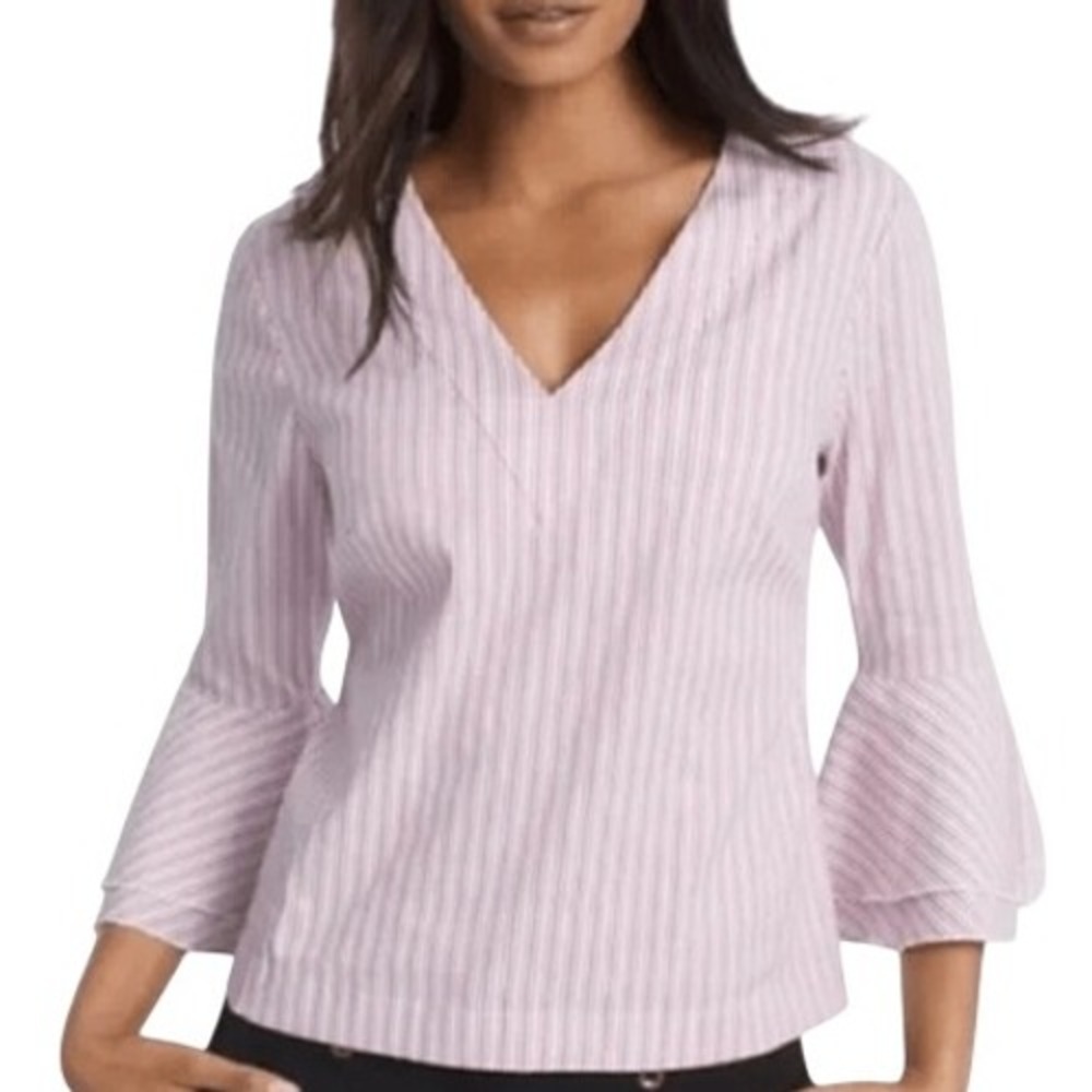 WHITE HOUSE BLACK MARKET Carmen Candy Stripe Belled Sleeve Blouse NWOT Size 6